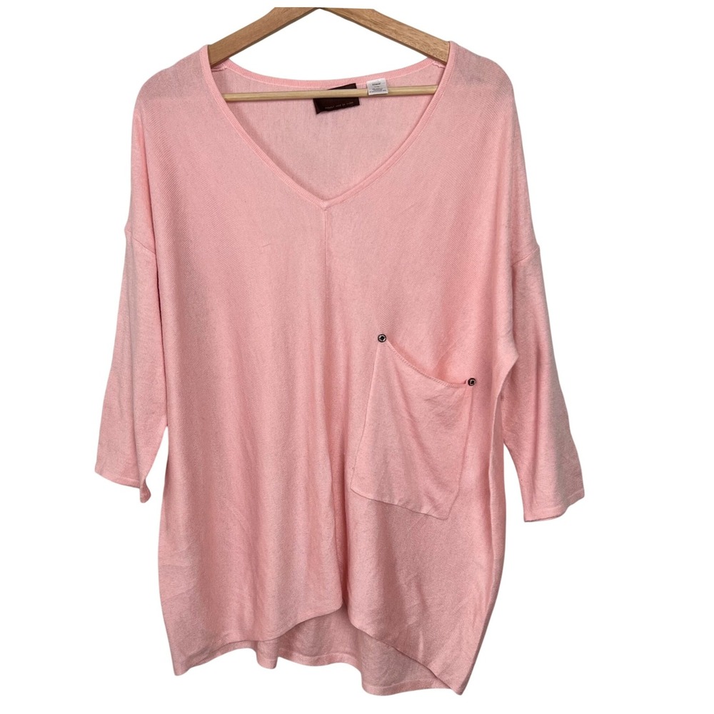 Kerisma Pink Oversized‎ V-Neck Knit Sweater Front Pocket M2048 Womens SM